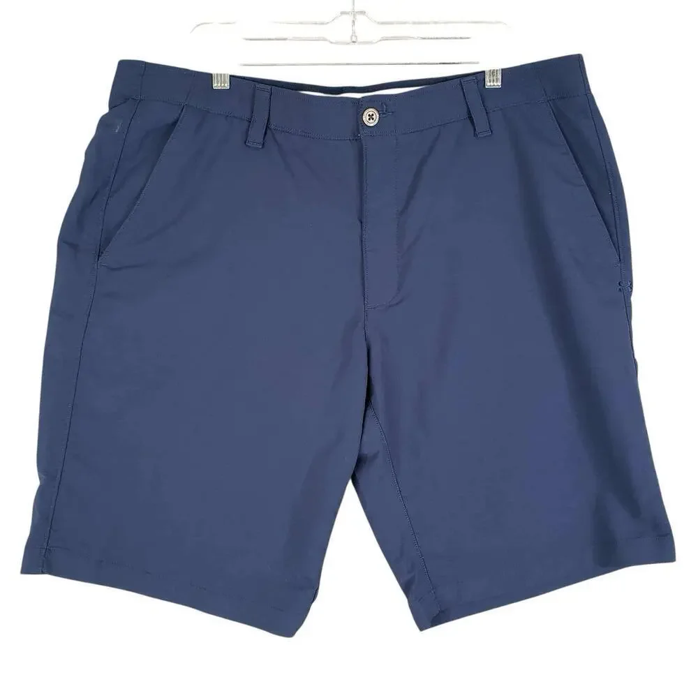Under Armour Shorts UA Mens Size 40 Chino Loose Navy Blue Heat Gear Flat Front